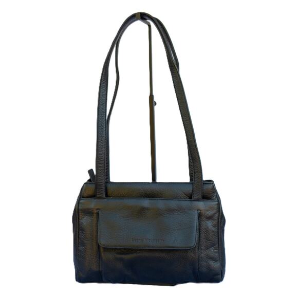 Women's Medium Shoulder Bag STONE MOUNTAIN Purse Black Genuine Leather Handbag - Picture 1 of 8